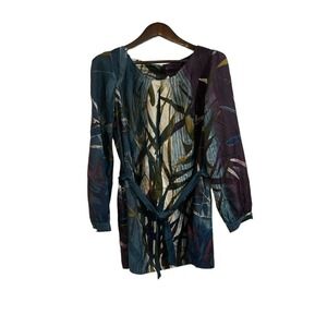 Willi Smith Women's‎ Long Sleeve Belted Dress Botanical Print Jungle Sz XL